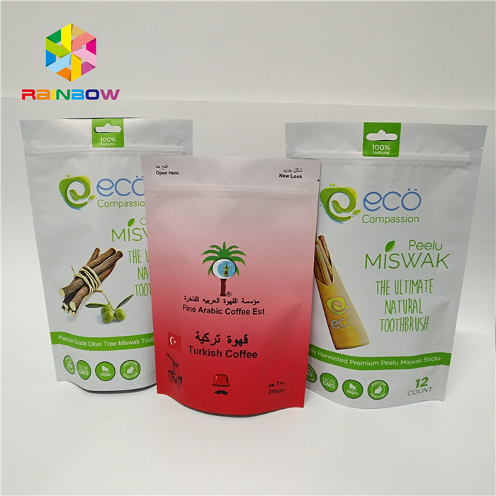 El bolso laminado de la cremallera de los bas de la hoja se levanta venta caliente plástica impresa aduana de empaquetado de las bolsas del café de las bolsas de plástico de la bolsa