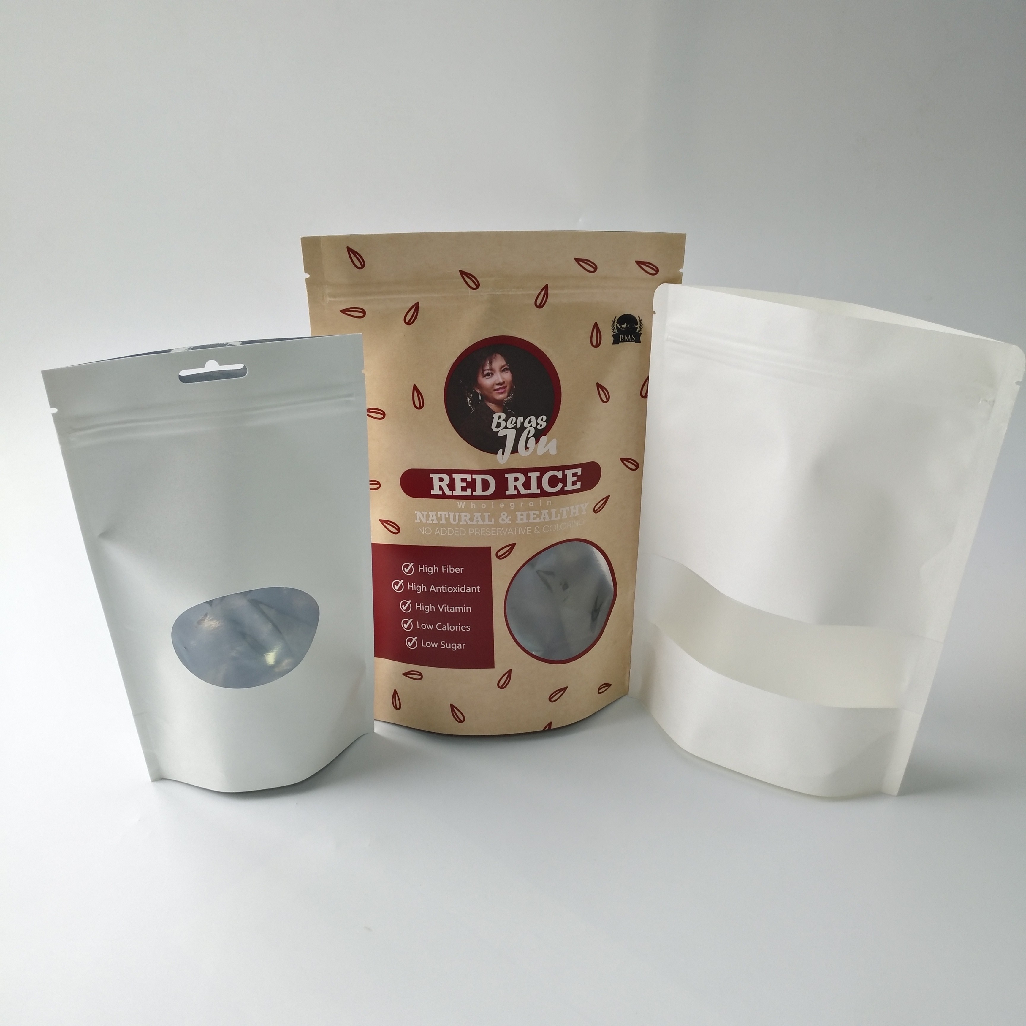 Levántese la categoría alimenticia de empaquetado de la caja de papel de las bolsas con la ventana rectangular/oval clara