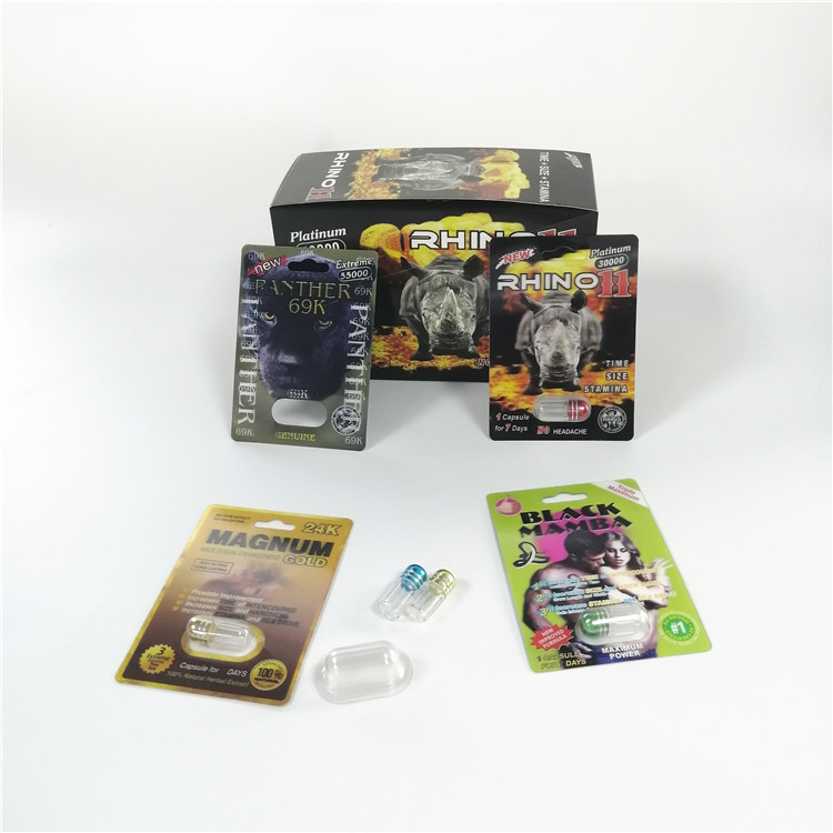 Rinoceronte 69 cajas de tarjeta plásticas de empaquetado del parte movible 3d de la cápsula masculina del aumento de la tarjeta de la ampolla 3D