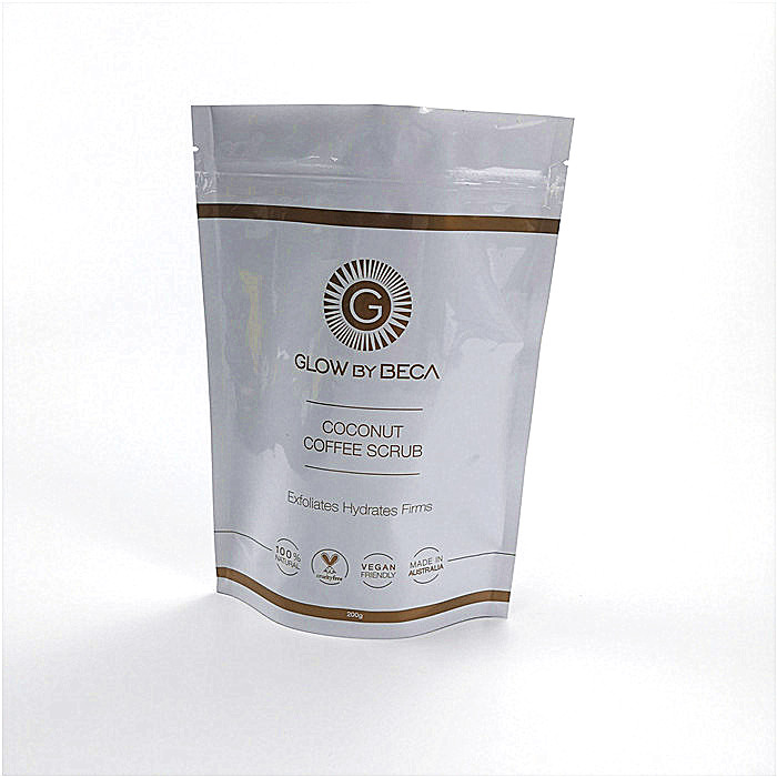 El empaquetado blanco brillante de las bolsas plásticas de Mylar se levanta la bolsa para el empaquetado del café