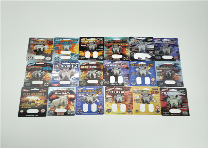 Paquete masculino de empaquetado de la píldora del aumento de la tarjeta de la ampolla del efecto del fuego Rhino50K 3d para las píldoras del sexo de la cápsula