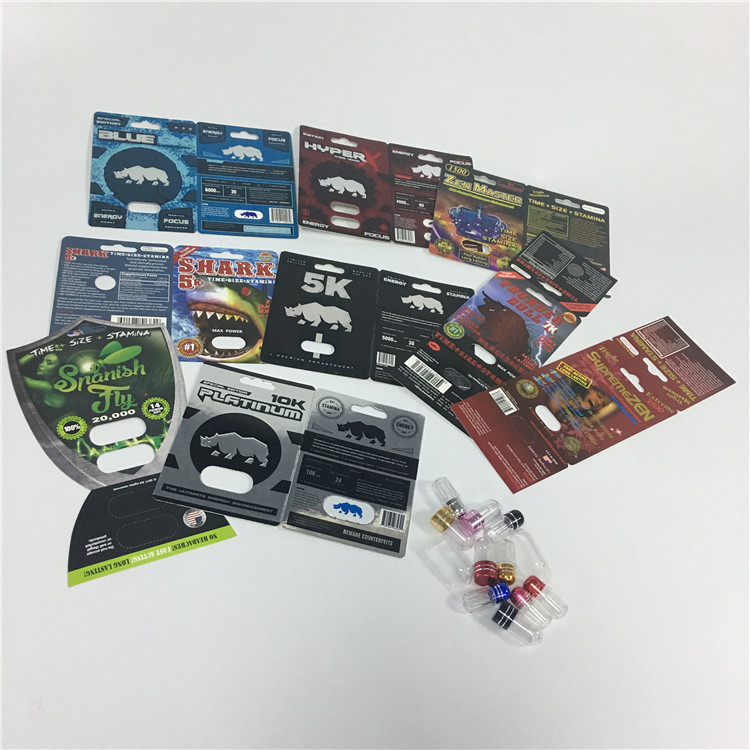 Logotipo masculino de empaquetado de la aduana de las píldoras del sexo del rinoceronte de la medicación del aumento de la impresión de la tarjeta de seda de la ampolla