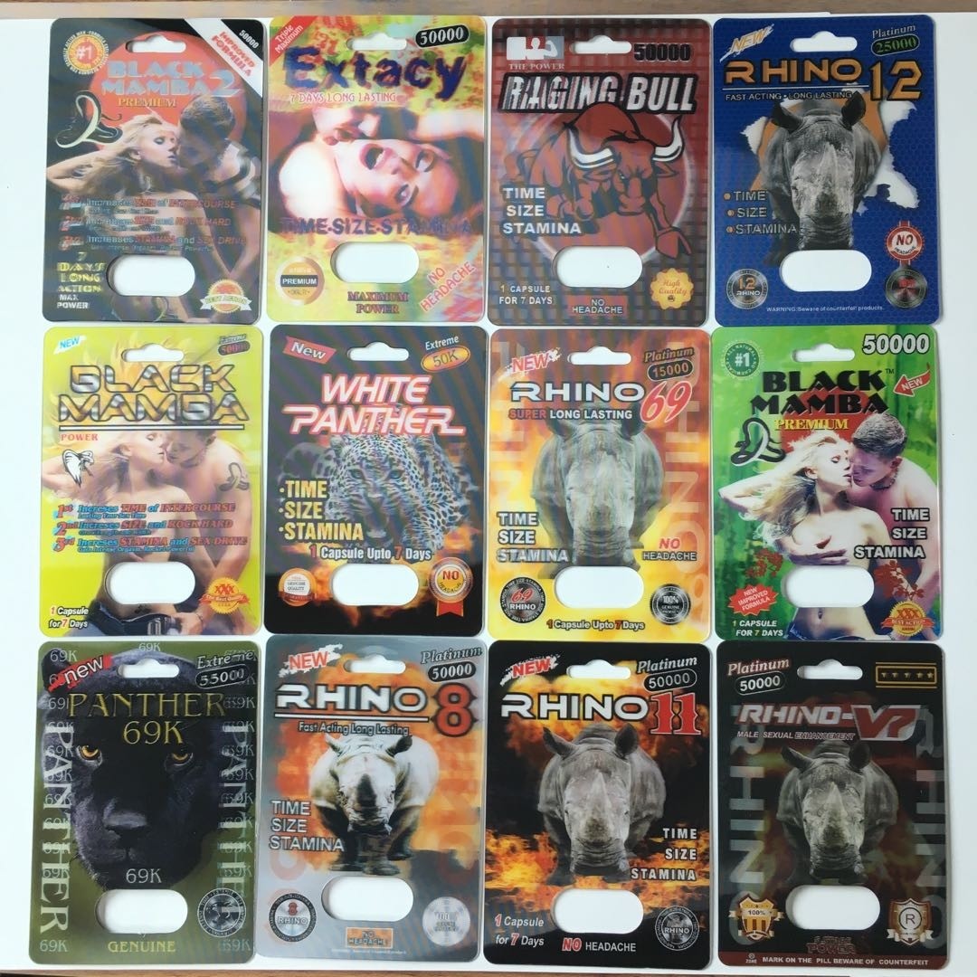 Paquete masculino de empaquetado reciclable de la píldora del aumento del rinoceronte 25k de la pantera de la tarjeta de papel