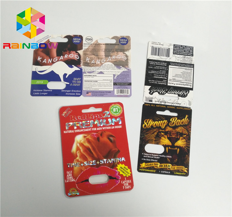 Resbale las píldoras masculinas del aumento de la tarjeta del parte movible de la ampolla que embalan final de la superficie 3D