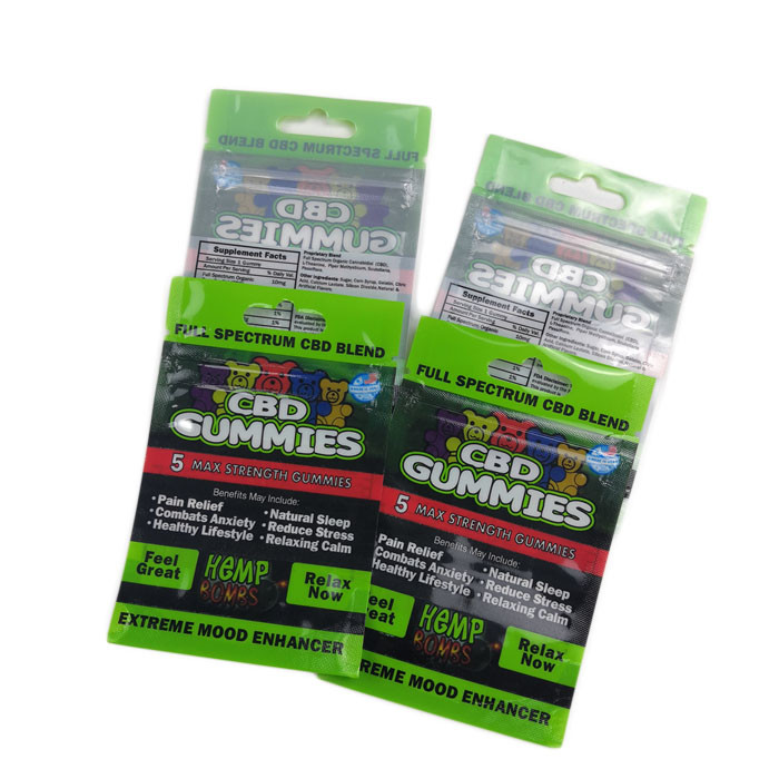 Bolsas plásticas del bolso plano de Mylar que empaquetan el agujero colgante sellado tres lados para Cbd Gummies