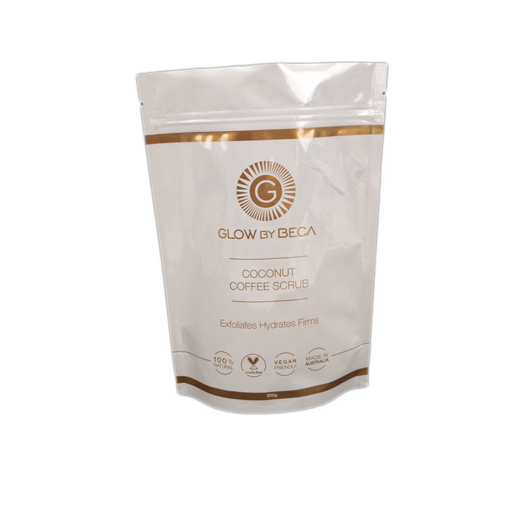 El exfoliante corporal brillante blanco del final 150 micrones se levanta la bolsa de la cremallera