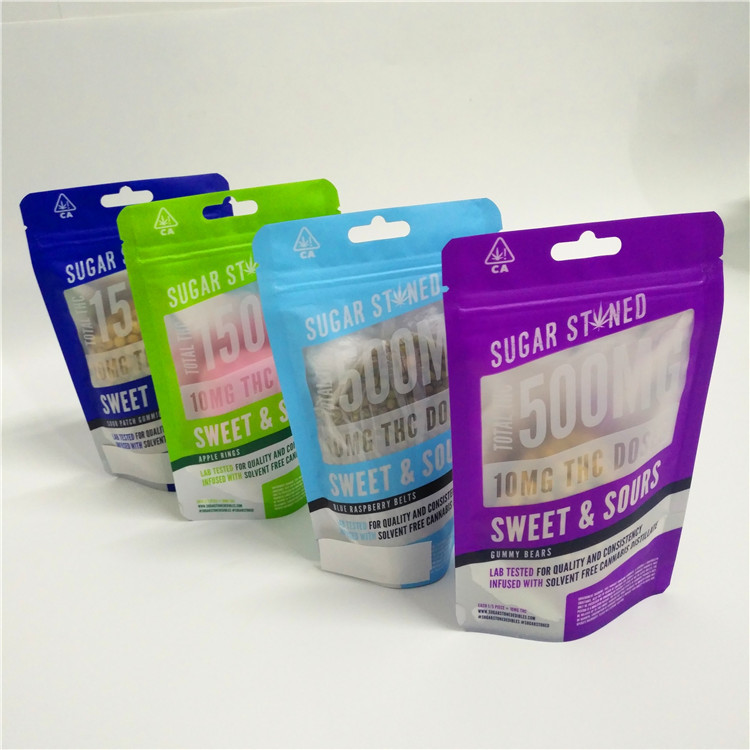 bolso resistente de Mylar de la salida de la cremallera del pisón de la prueba del olor de 3.5g 1/8oz del niño evidente de la cerradura para el empaquetado de la flor CBD Gummies del cáñamo