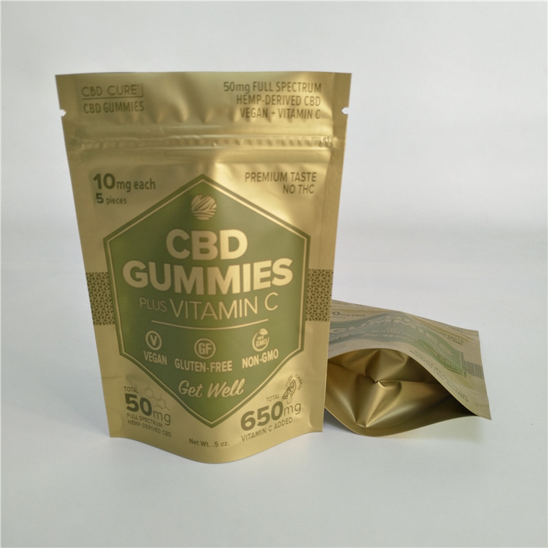 Digitaces que imprimen bolso de Mylar de la prueba de la bolsa de Matte Gold Stand Up Zipper el pequeño para las malas hierbas