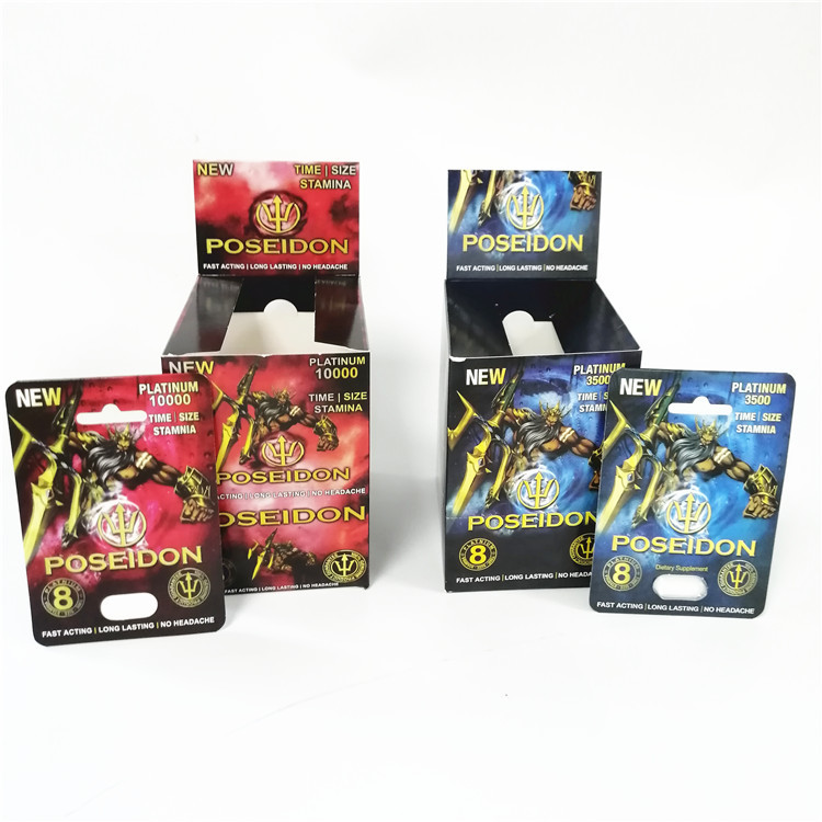 Exhiba la caja de tarjeta sexual de Poseidon del funcionamiento de imprenta del papel de los reforzadores masculinos de encargo de las tarjetas