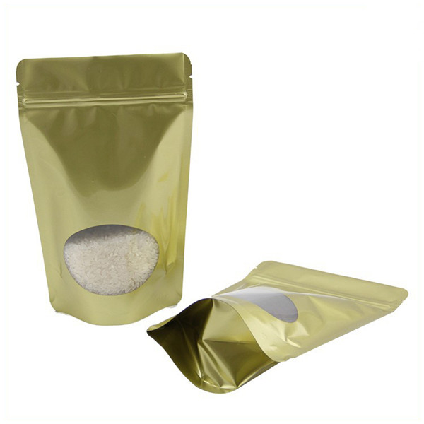 El oro reciclable modificado para requisitos particulares se levanta la bolsa Ziplock con la ventana clara del papel de aluminio para el café Bean Tea del caramelo