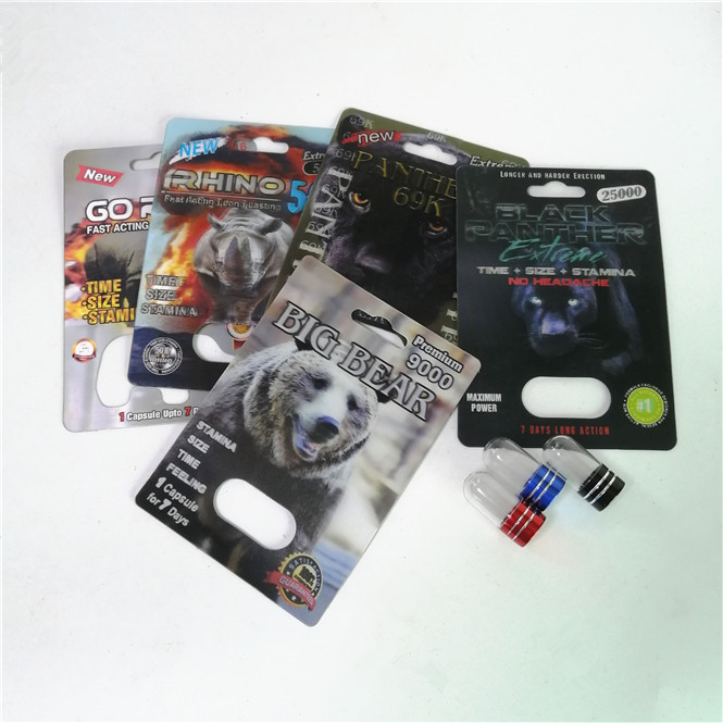 Píldoras sexuales del aumento que empaquetan tarjetas máximas de la ampolla del rinoceronte 150K 3D con la caja de papel para la cápsula del sexo del polvo