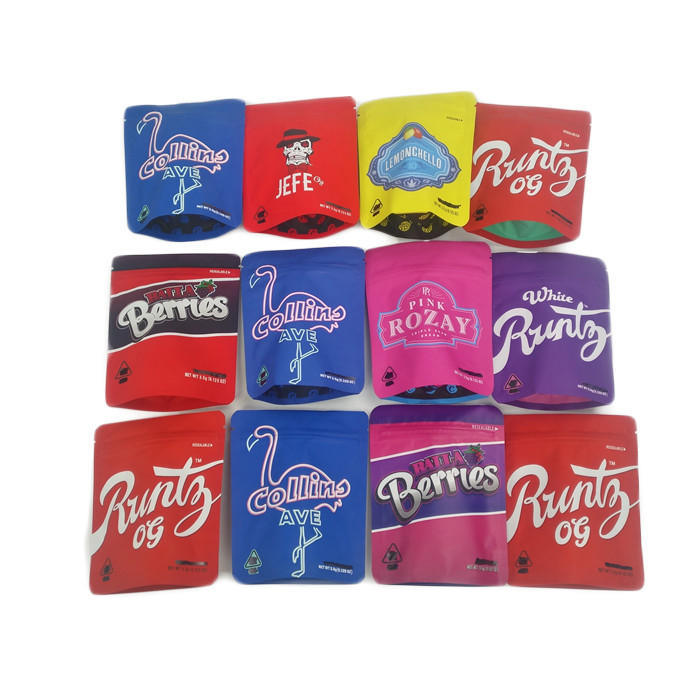 Las bolsas de plástico Ziplock de la hoja de la suave al tacto 3.5g huelen las galletas Jefe del mate 3.5g 7g Cannabies de la prueba que empaqueta aduana del bolso de Mylar