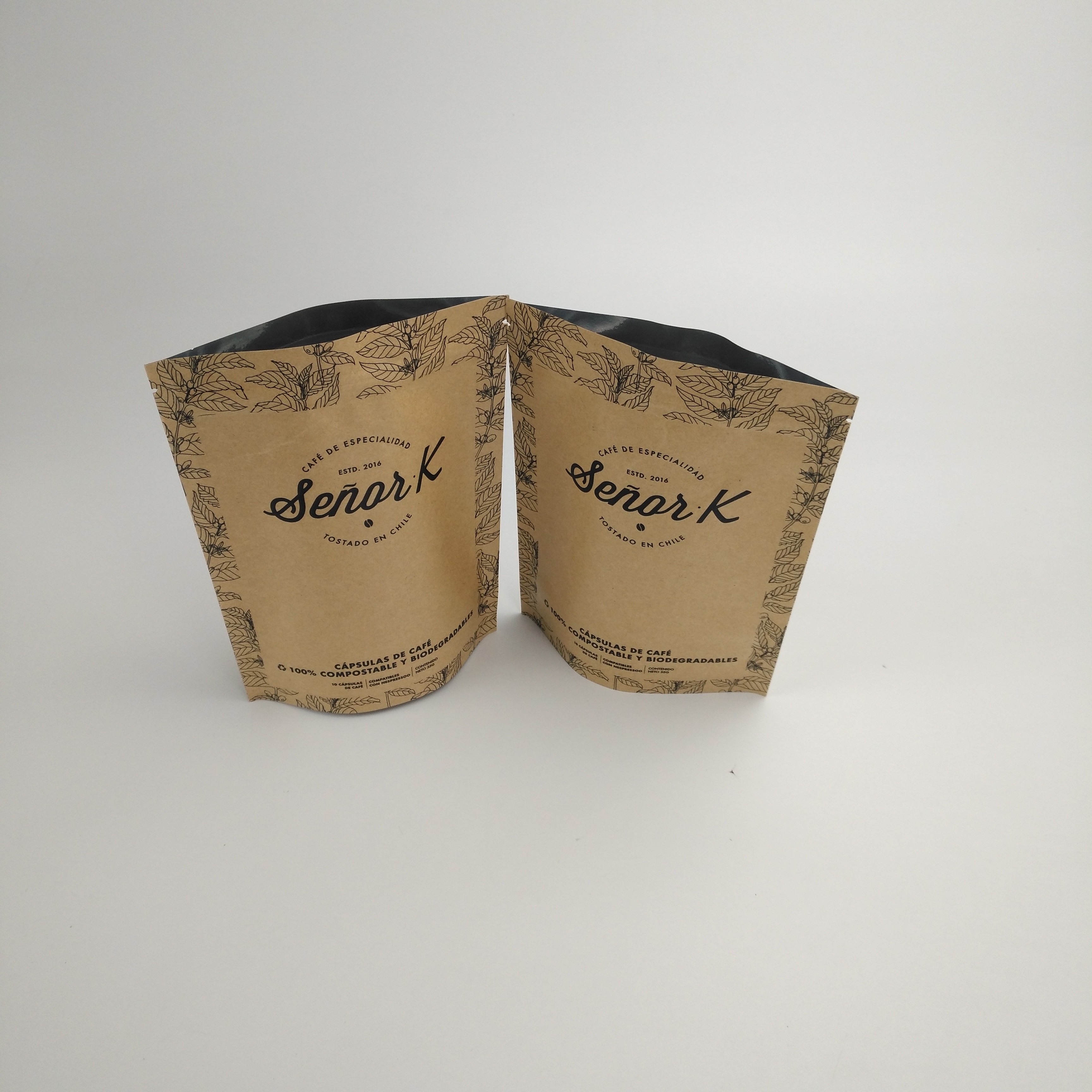 Levántese los bolsos de café de empaquetado Ziplock de los fabricantes 12oz de papel de Brown Kraft del bolso de café de Mylar con la válvula