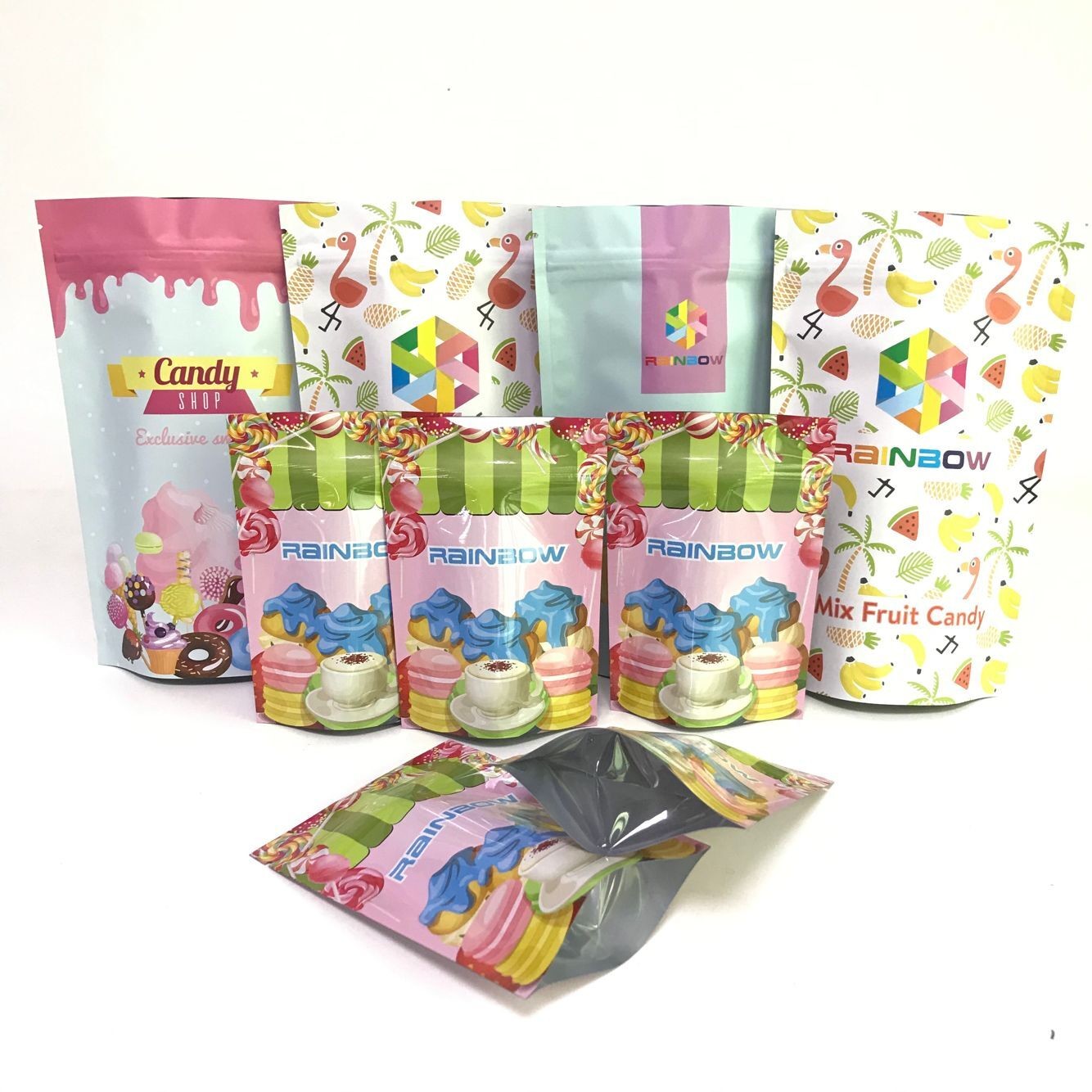 La impresión de Digitaces coloca para arriba la demostración del papel de aluminio empaqueta bolsos de empaquetado del caramelo