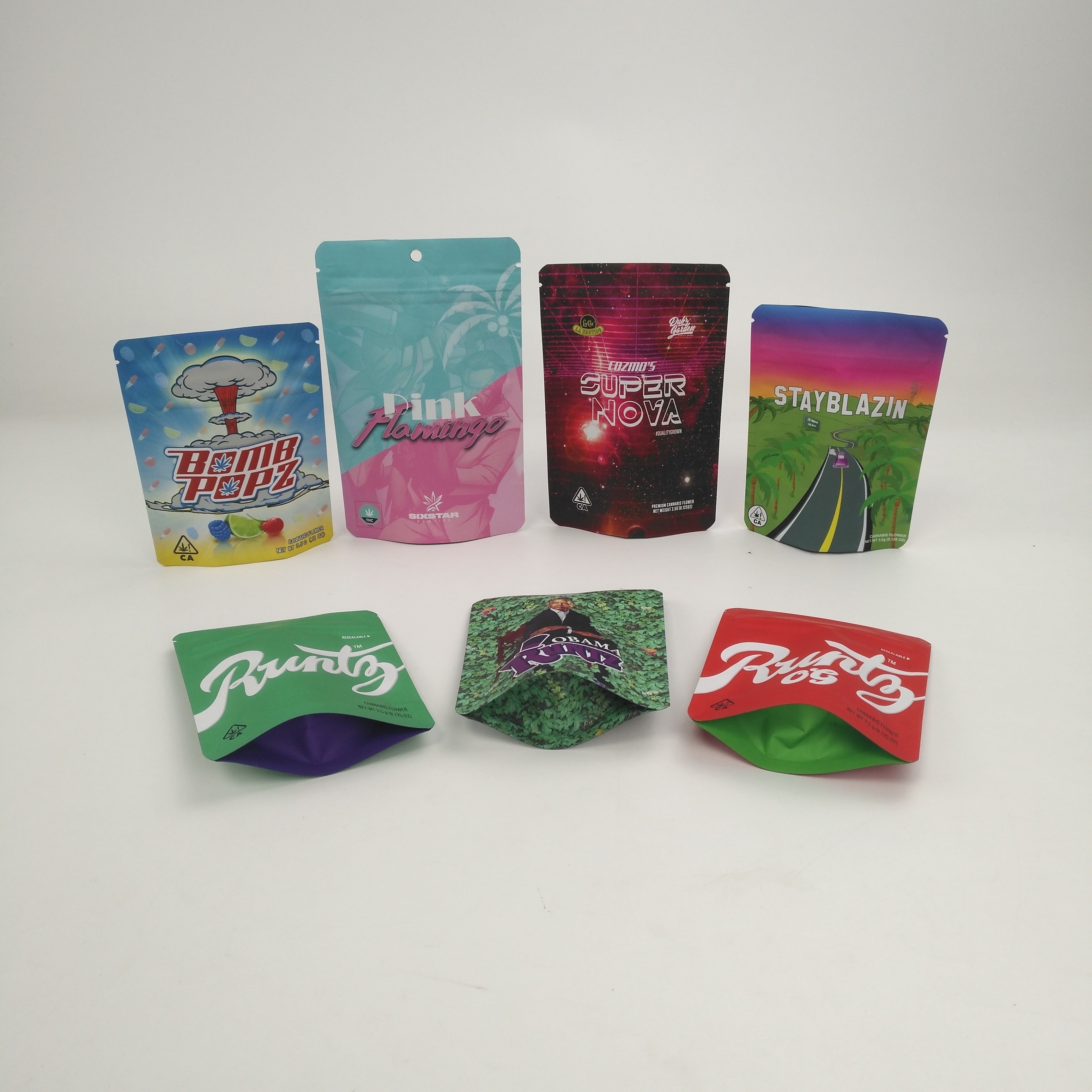 Las galletas modificadas para requisitos particulares del logotipo 3.5g 7g 14g 28g 1pound se levantan los bolsos para los cáñamos Runtz de Kush Haze Herb CBD