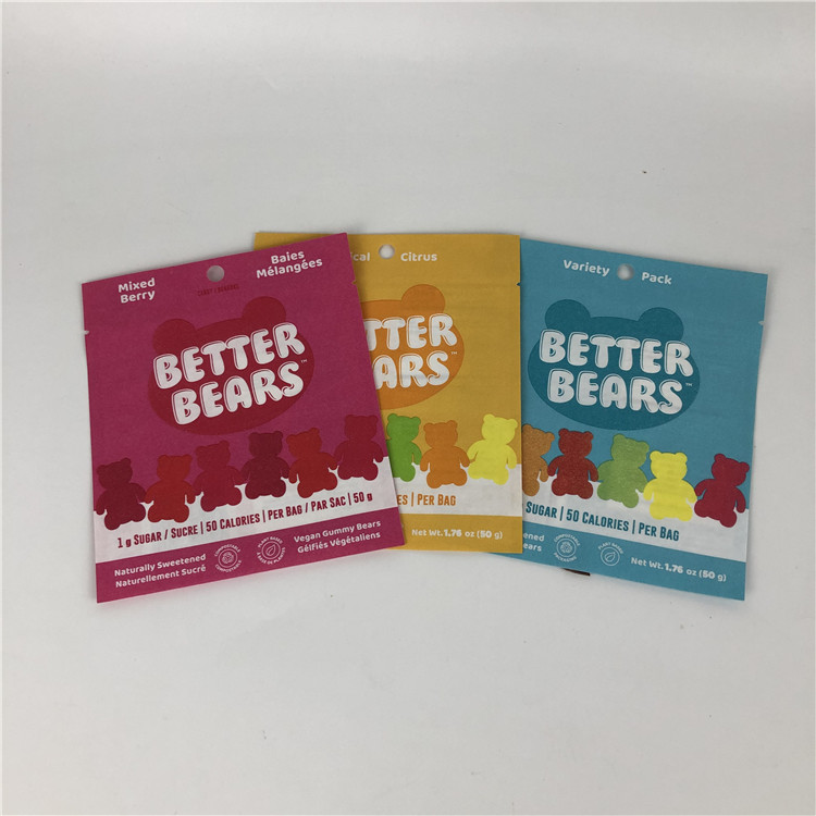 Tres bolsos de empaquetado biodegradables comestibles de soldadura en caliente planos de la galleta CBD THC Gummies del bocado del sello lateral