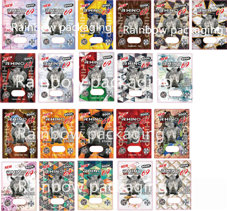 tarjetas de empaquetado del rinoceronte de la ampolla 3D para el rinoceronte 10K/el gatito Cat Pills del rosa de la caja de papel de 100K/69 píldoras