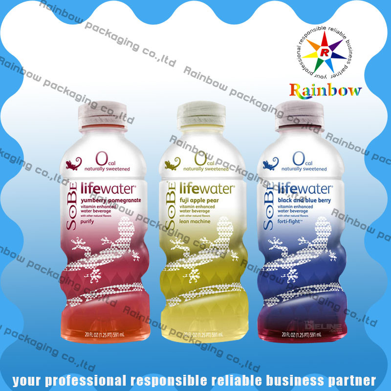 El plástico de embalar de la botella de la bebida envuelve prenda impermeable sensible al calor de la impresión de encargo