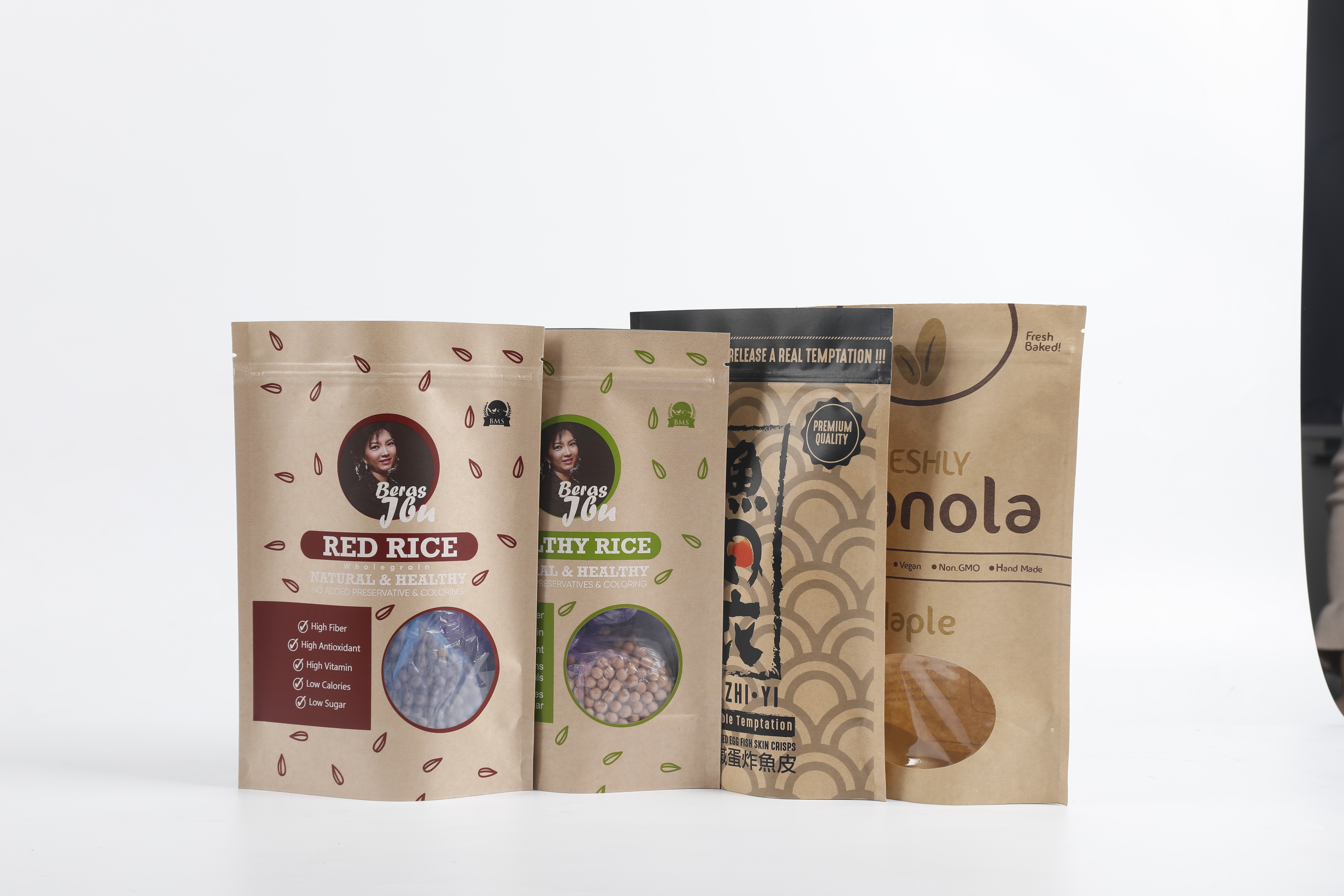 La bolsa de papel biodegradable de encargo de la cremallera del PLA Kraft se levanta el acondicionamiento de los alimentos del té