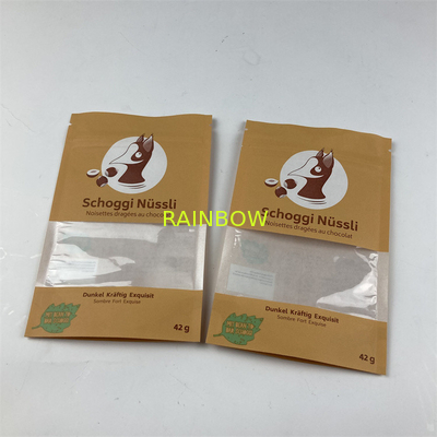 Bolsas de papel que se puede volver a sellar modificadas para requisitos particulares recicladas de Brown Kraft del alimento para animales de las bolsas del soporte para arriba