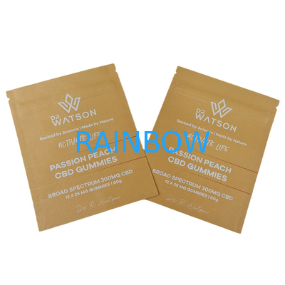 Venta caliente Bolsas biodegradables de papel Kraft a prueba de olor con logotipo Bolsas de Mylar re-cerrables para gomas comestibles