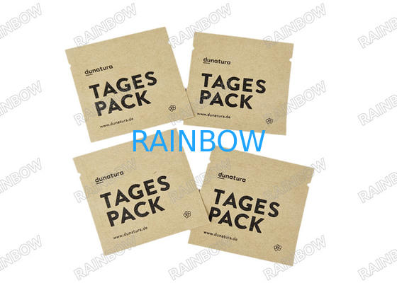 Bolsa biodegradable de bolsas de papel Kraft de tres lados sellada para pastillas