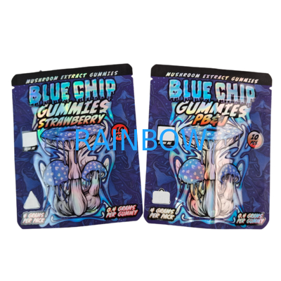 Calidad de corte a presión 3.5g 7g 14g 28g Bolsas Mylar para chicles Chicle Holográfico a prueba de olor Bolsas de cierre