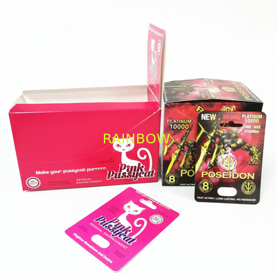 La publicidad que imprime el empaquetado masculino de la píldora del aumento de tarjeta de papel del rinoceronte de encargo de encargo de la caja encajona el minino rosado